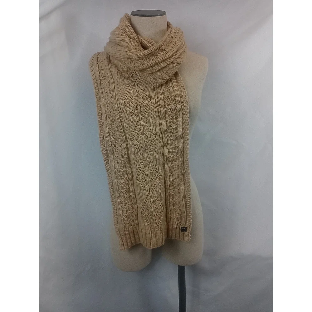 Vintage Cable Knit Scarf Tan Crochet Knit Stole Women's‎ Fashion Scarf